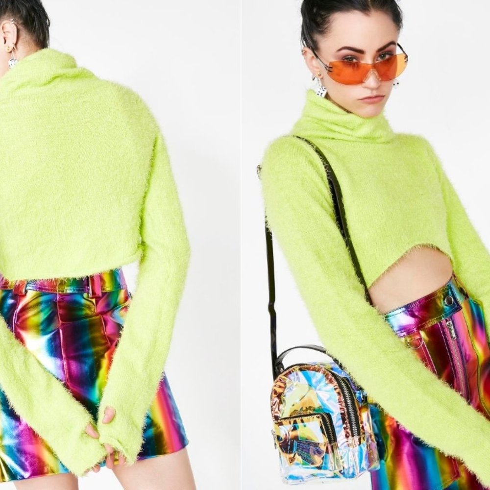 NWOT ~ Current Mood Nite Creature Fuzzy Crop Top Turtle Neck